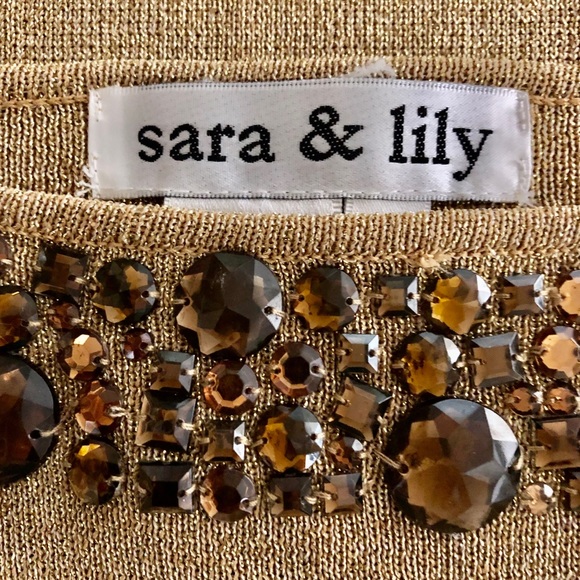 Sara & Lily Gold Metallic Embellished Sweater L - Picture 8 of 8